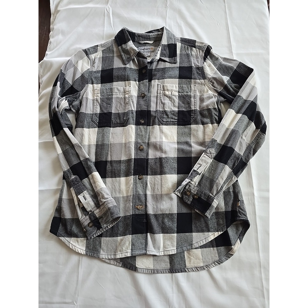 Carhartt  Women's Medium Shirt Thick‎ Flannel Button Up  grunge Pockets Plaid